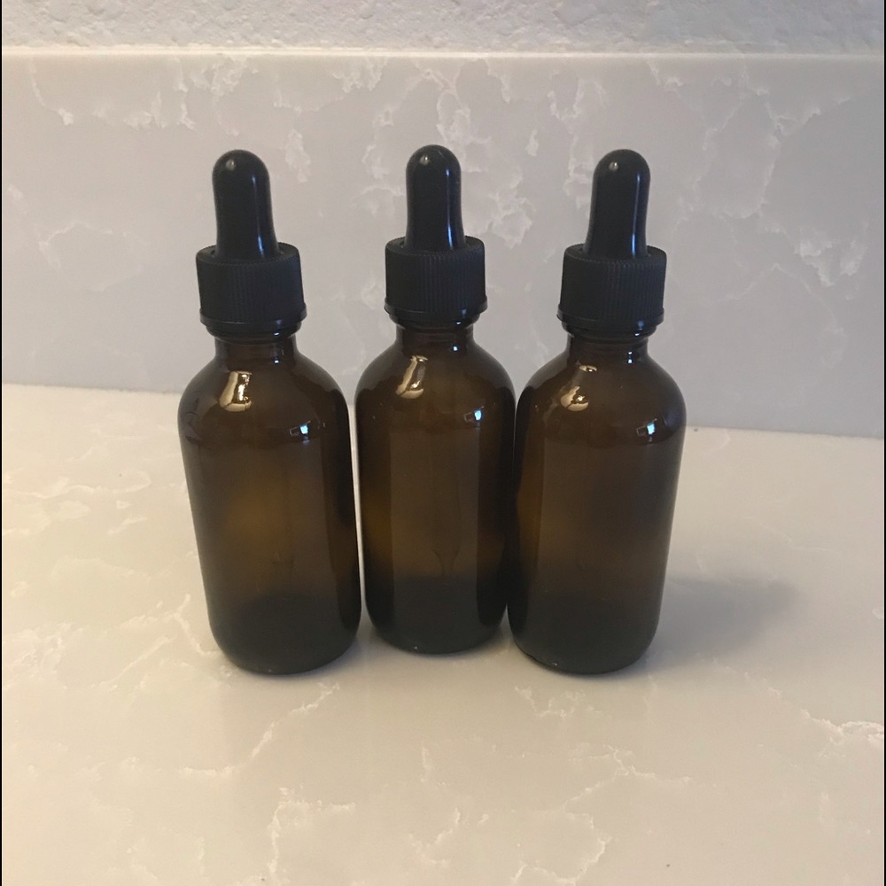 6 brand new 2 oz Amber glass eye droppers, never used